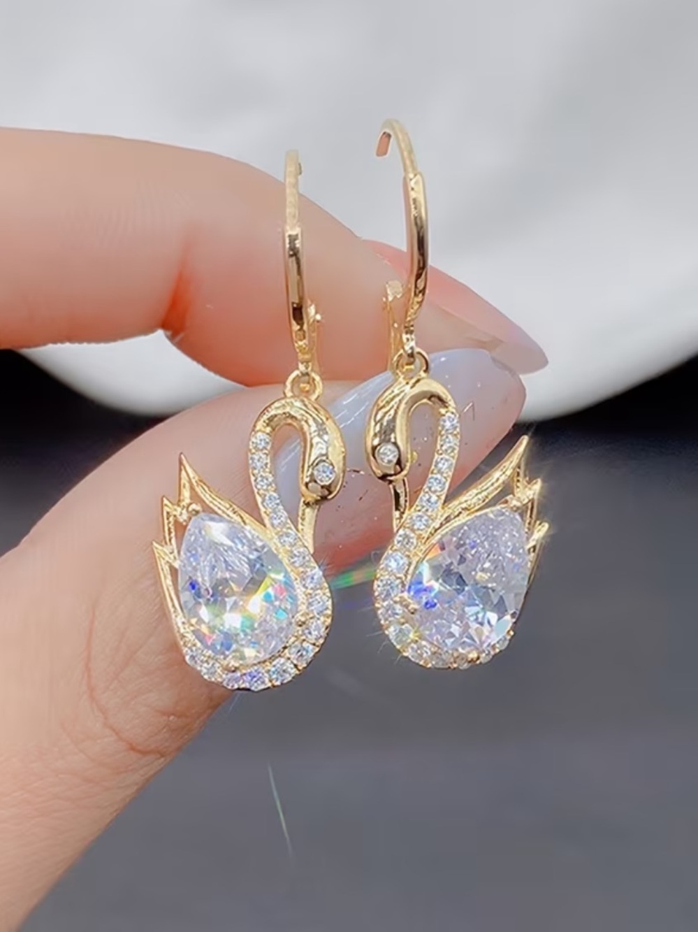 Crystal Swan Drop Earrings